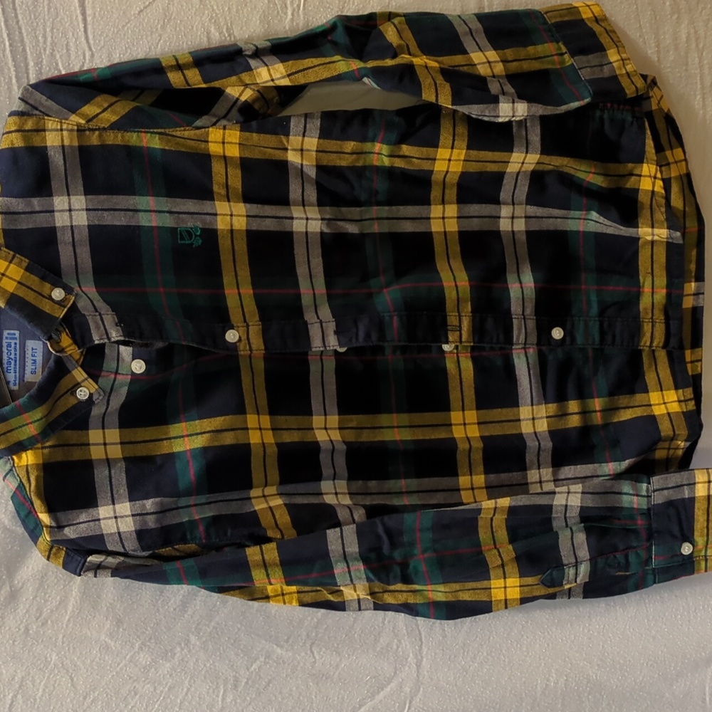Mayoral Navy Plaid Button Down Shirt size 4
